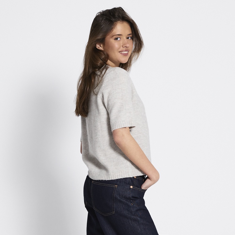 Basic short sleeve knit cardigan "Margot" Beige Melange